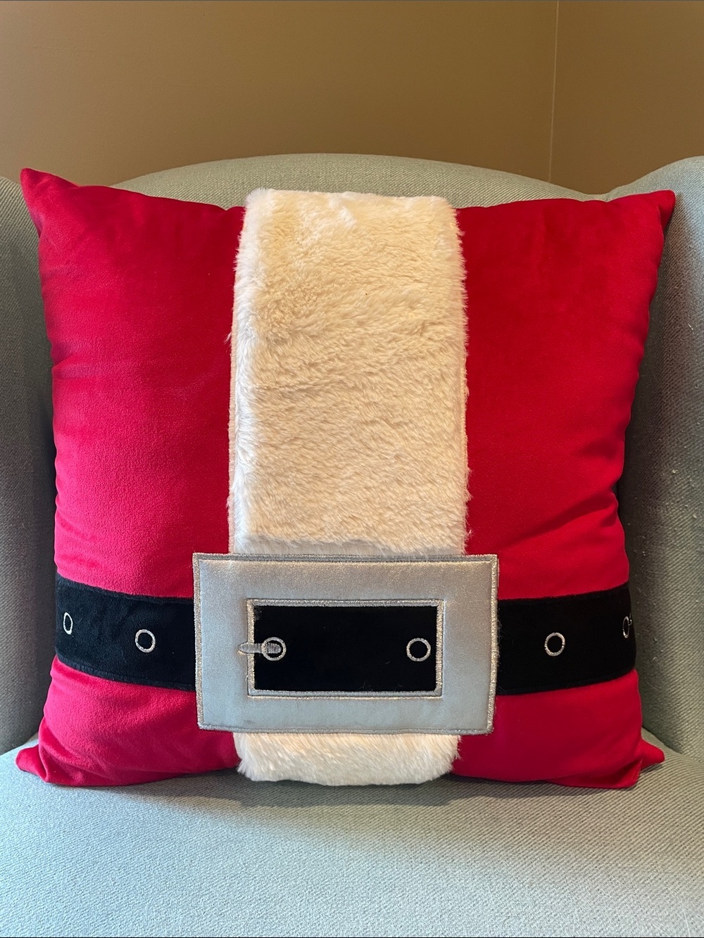 Holiday Santa Belt Decorative Pillow - Red white and Black